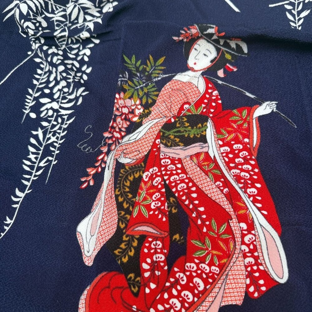 Japanese Fukusa Textile Navy Blue Geisha Woman Tea Ceremony Cloth Asian
